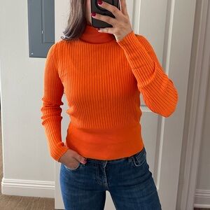 Zara Orange Ribbed Turtleneck Sweater
